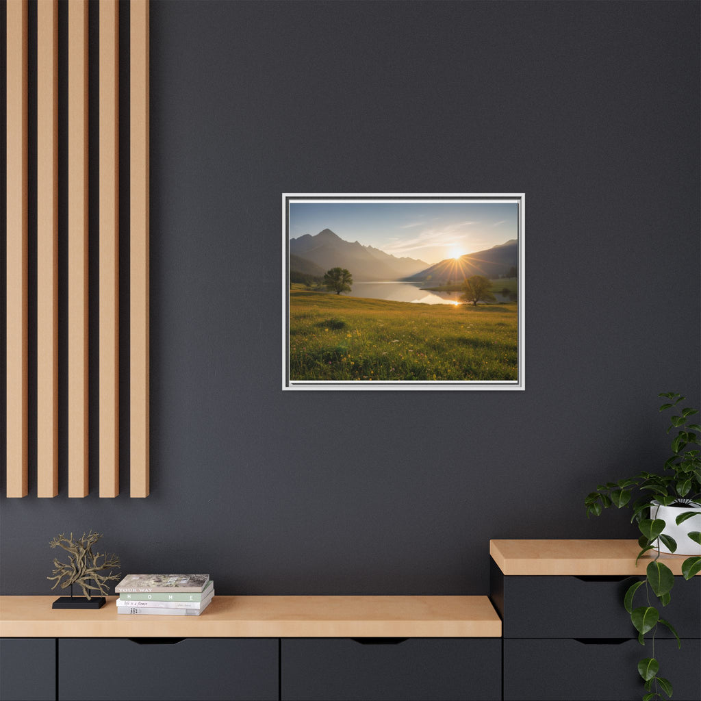Sunrise Mountain Lake Matte Canvas — Framed Landscape Wall Art