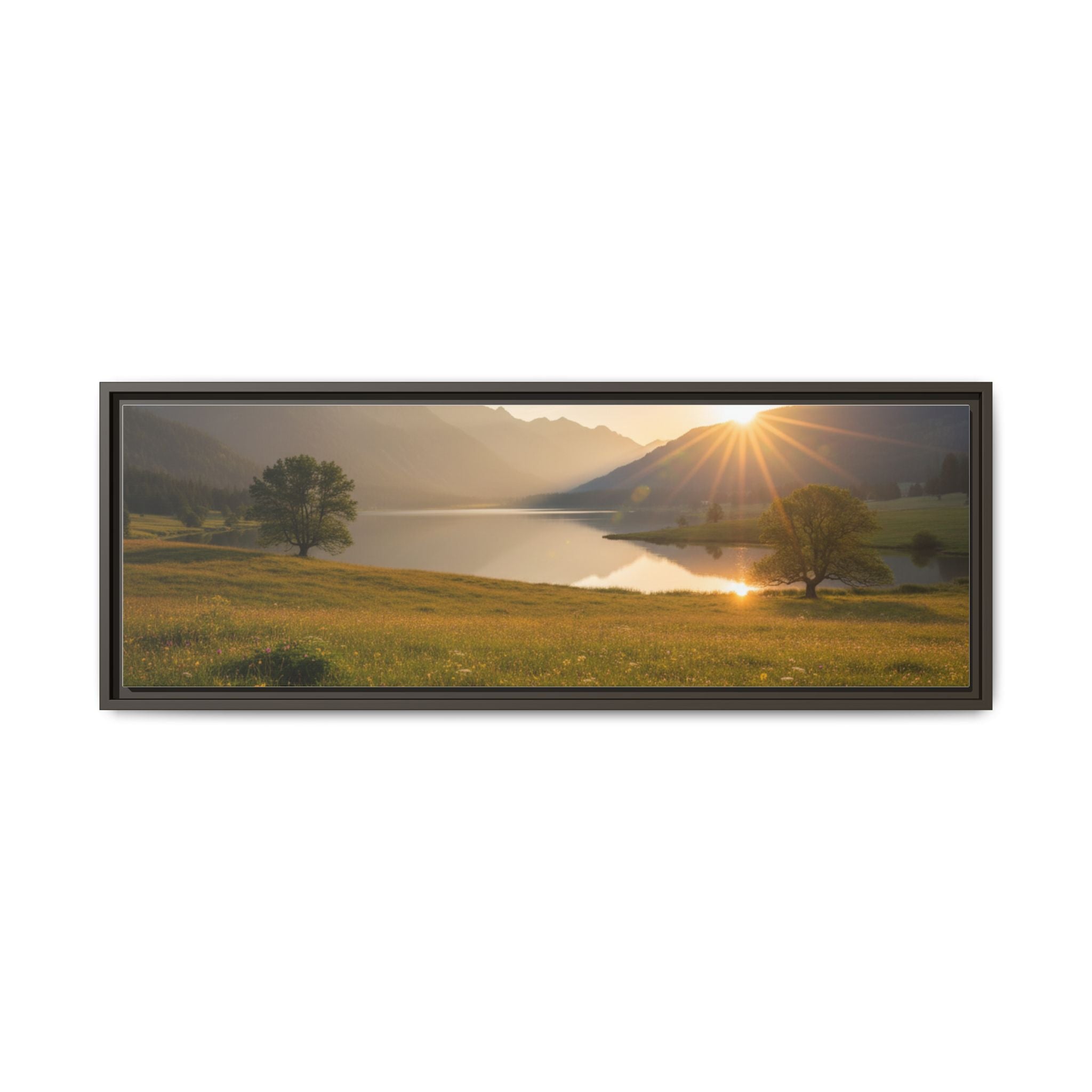 Sunrise Mountain Lake Matte Canvas — Framed Landscape Wall Art