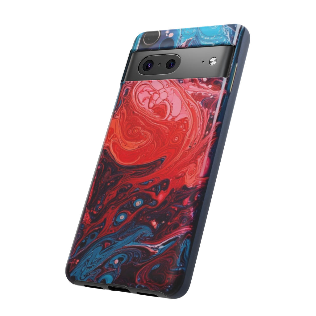 Abstract Red & Blue Swirl Tough Phone Case — Protective iPhone Cover with Fluid Art Design