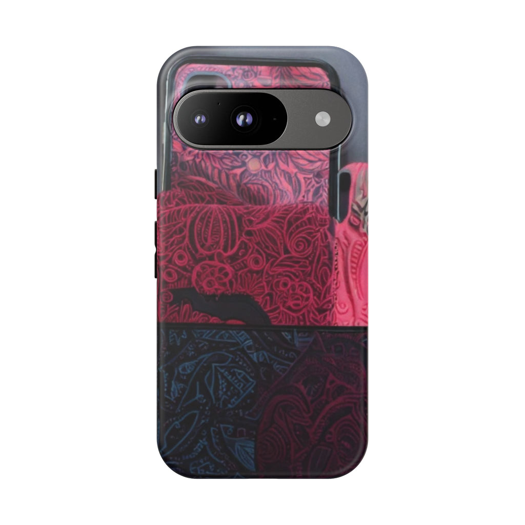 Floral Patchwork Tough Phone Case — Pink & Navy Doodle Design