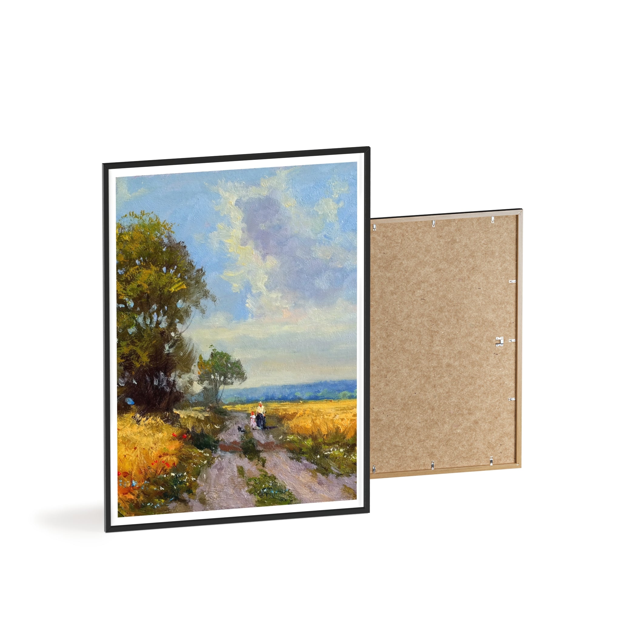 Framed Countryside Landscape Poster — Rustic Wooden Frame Wall Art
