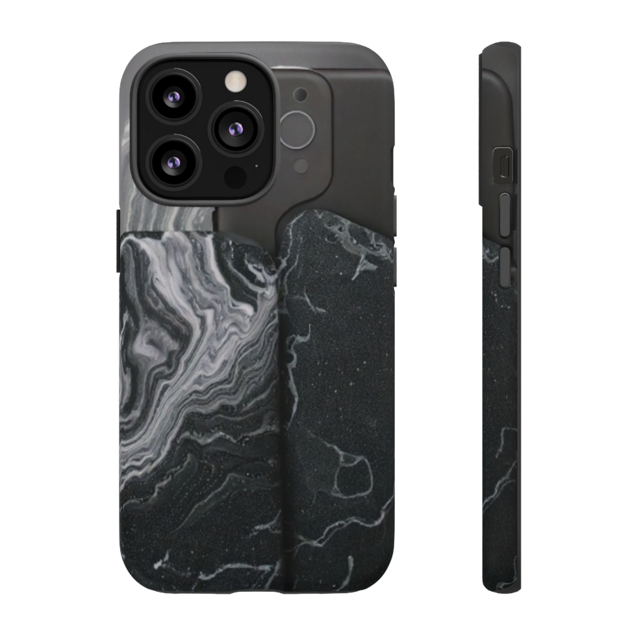 Black Marble Tough Phone Case — Protective iPhone Cover with Marble Texture