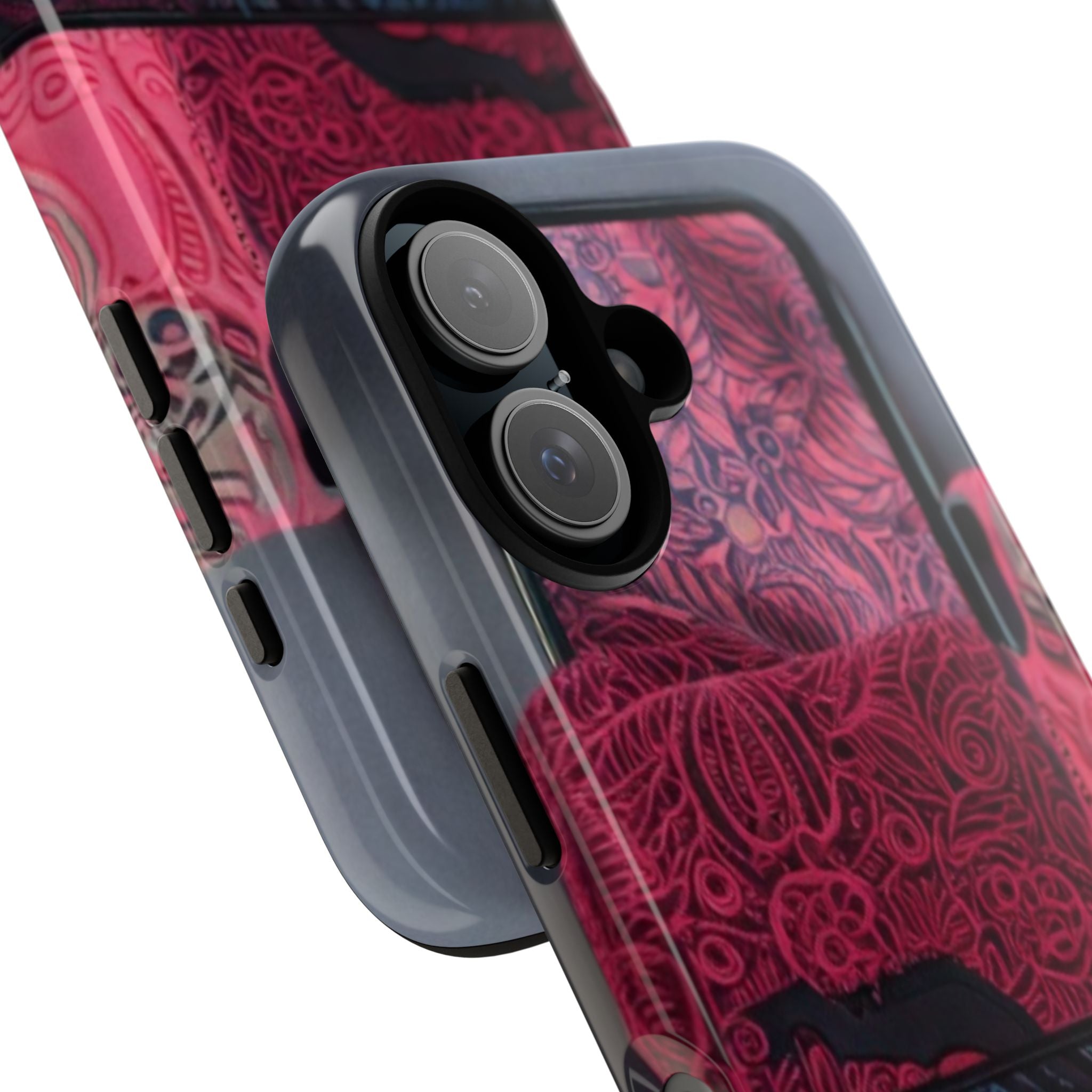 Floral Patchwork Tough Phone Case — Pink & Navy Doodle Design