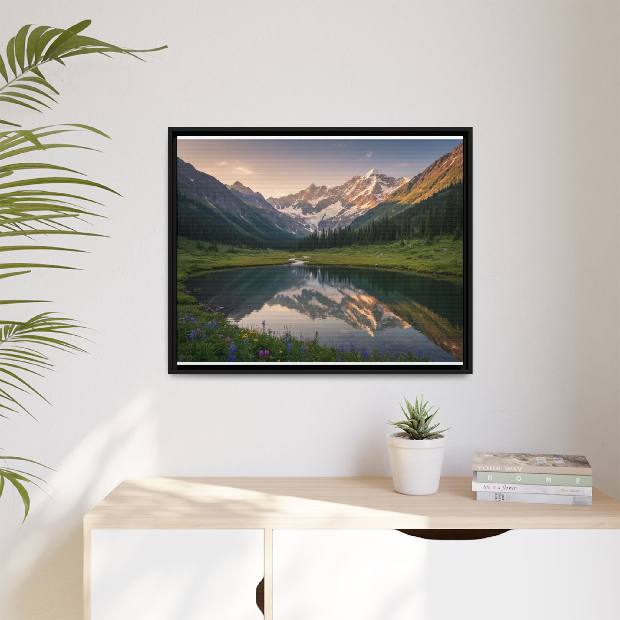 Matte Framed Canvas - Mountain Lake Landscape Wall Art