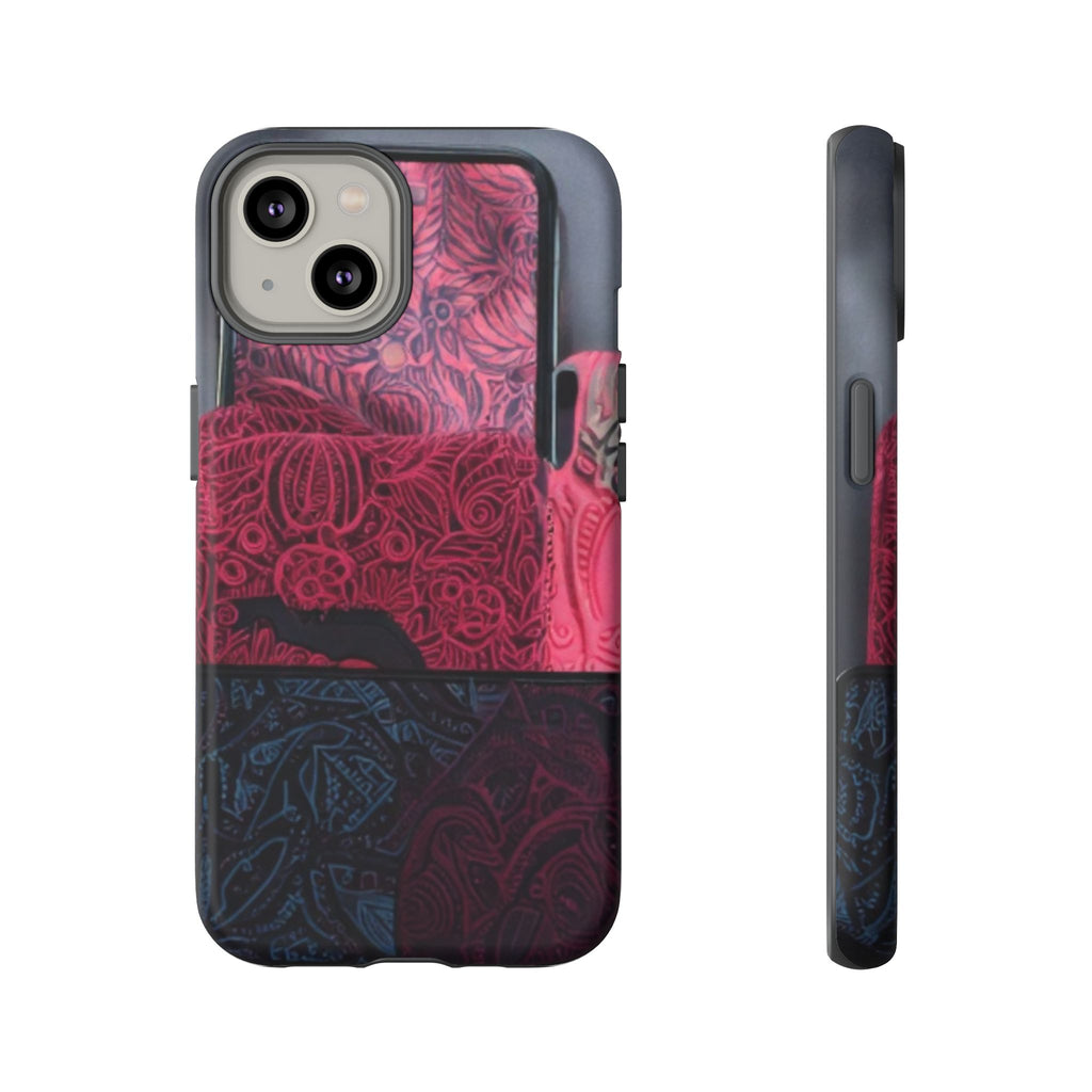 Floral Patchwork Tough Phone Case — Pink & Navy Doodle Design