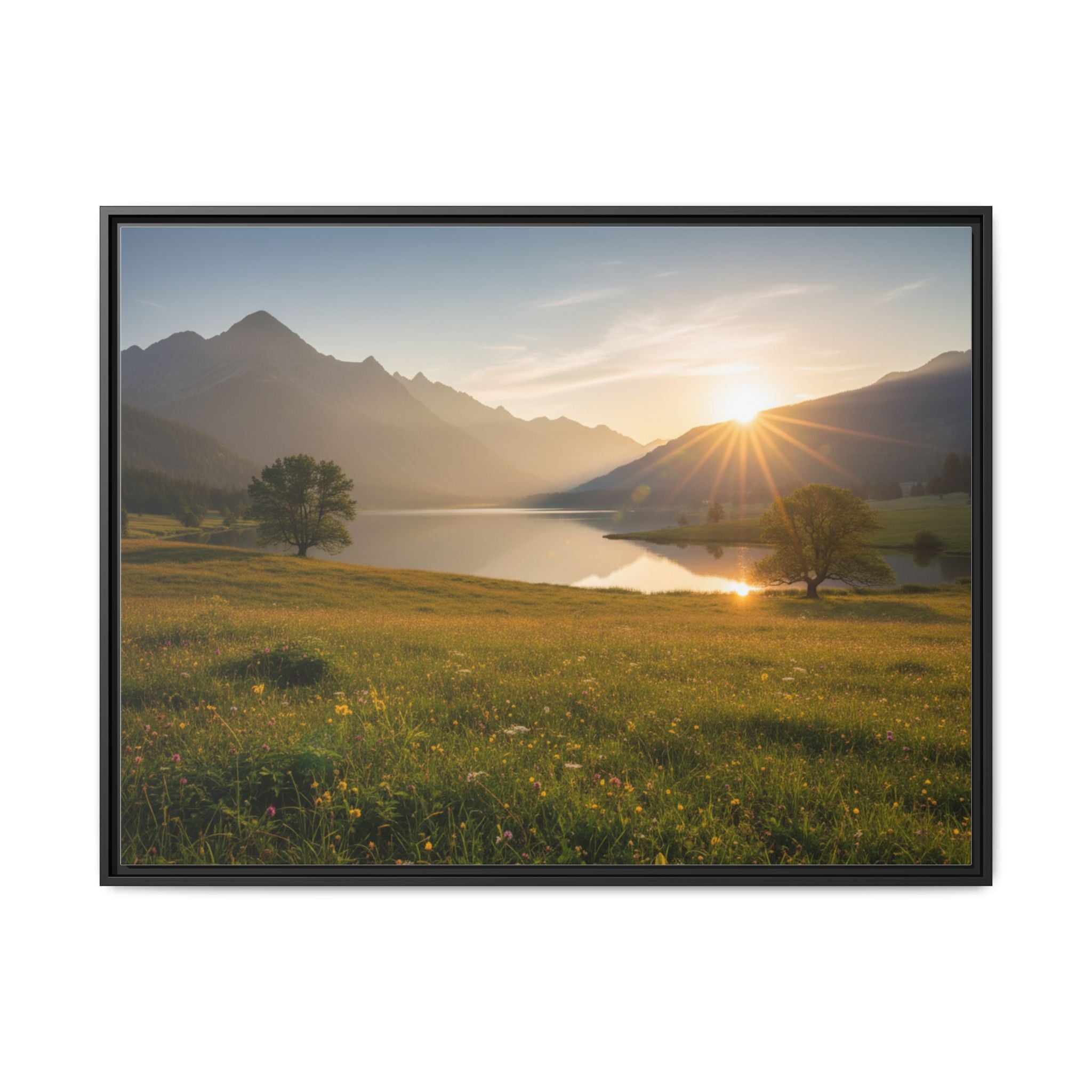Sunrise Mountain Lake Matte Canvas — Framed Landscape Wall Art