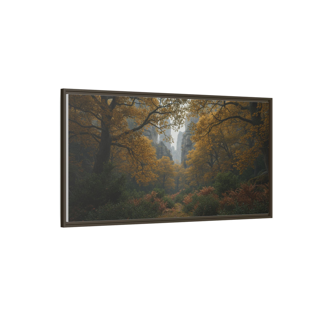 Autumn Forest Path Matte Canvas Print — Framed Wall Art