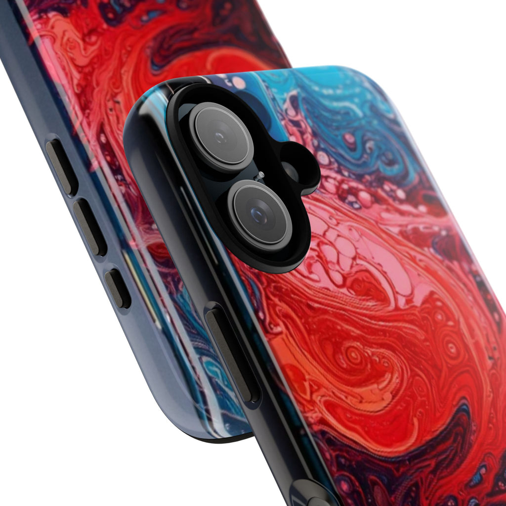 Abstract Red & Blue Swirl Tough Phone Case — Protective iPhone Cover with Fluid Art Design