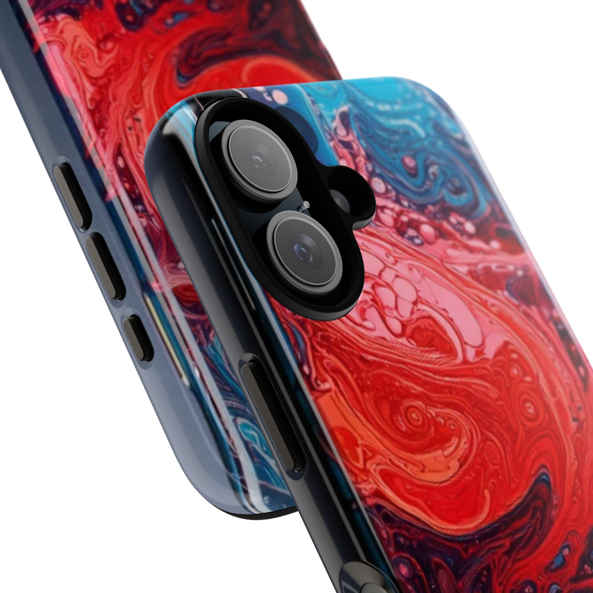 Abstract Red & Blue Swirl Tough Phone Case — Protective iPhone Cover with Fluid Art Design