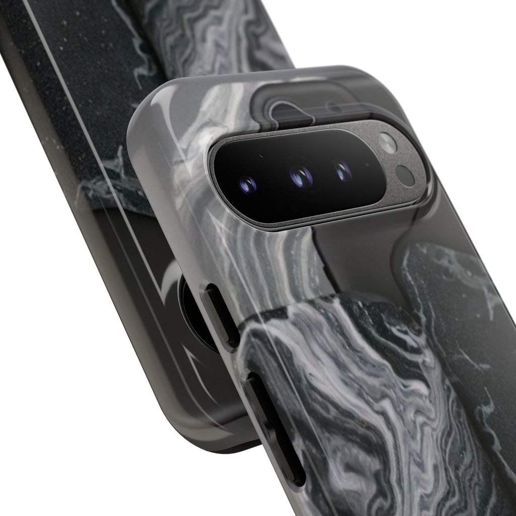 Black Marble Tough Phone Case — Protective iPhone Cover with Marble Texture