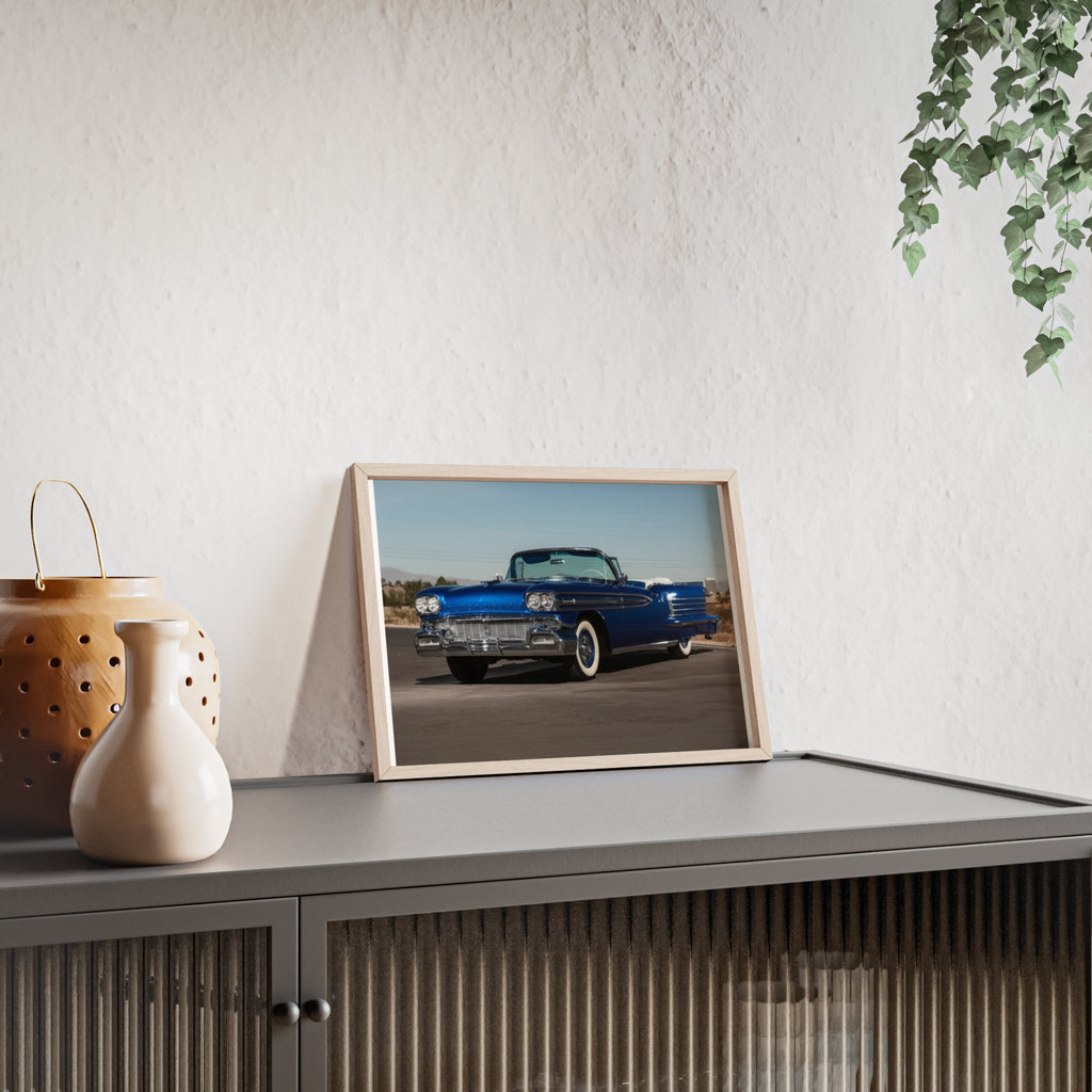 Framed Vintage Blue Classic Car Poster — Retro Automobile Wall Art