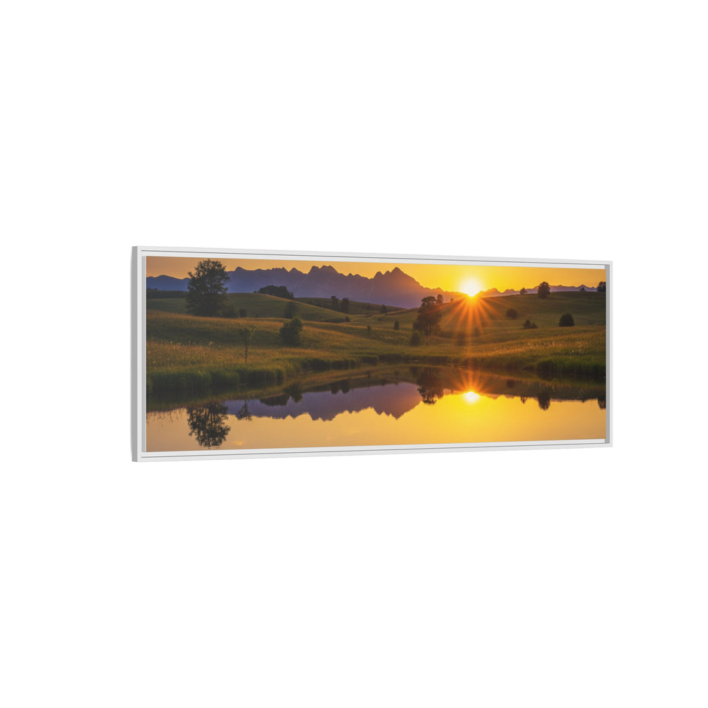 Framed Matte Canvas Sunset Landscape — Serene Lake Reflection Wall Art