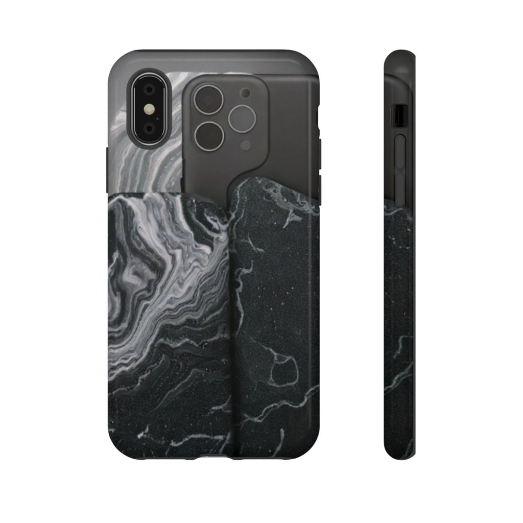 Black Marble Tough Phone Case — Protective iPhone Cover with Marble Texture