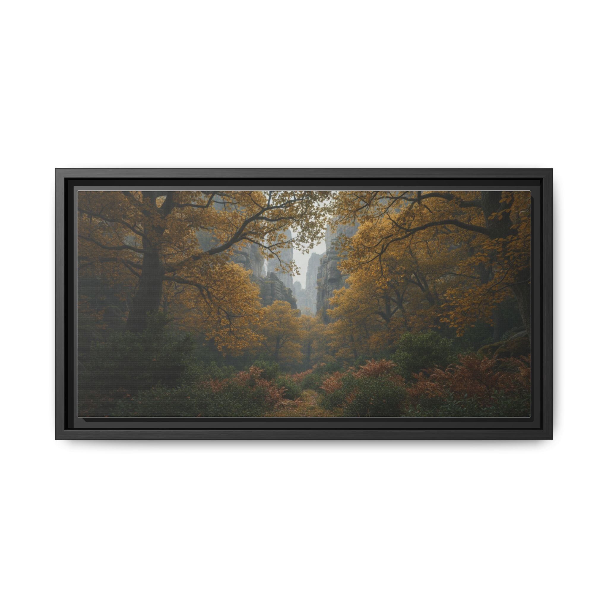 Autumn Forest Path Matte Canvas Print — Framed Wall Art