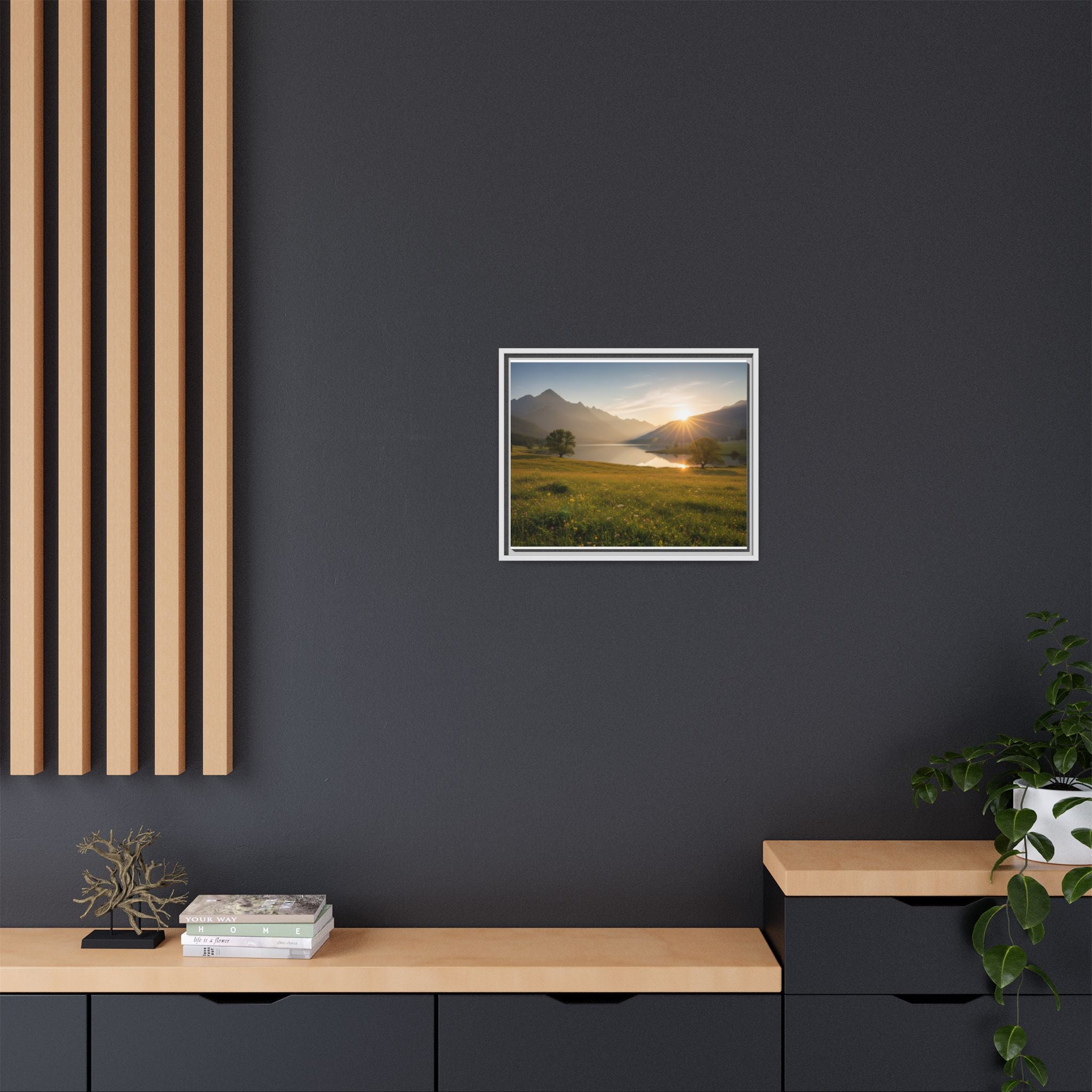 Sunrise Mountain Lake Matte Canvas — Framed Landscape Wall Art