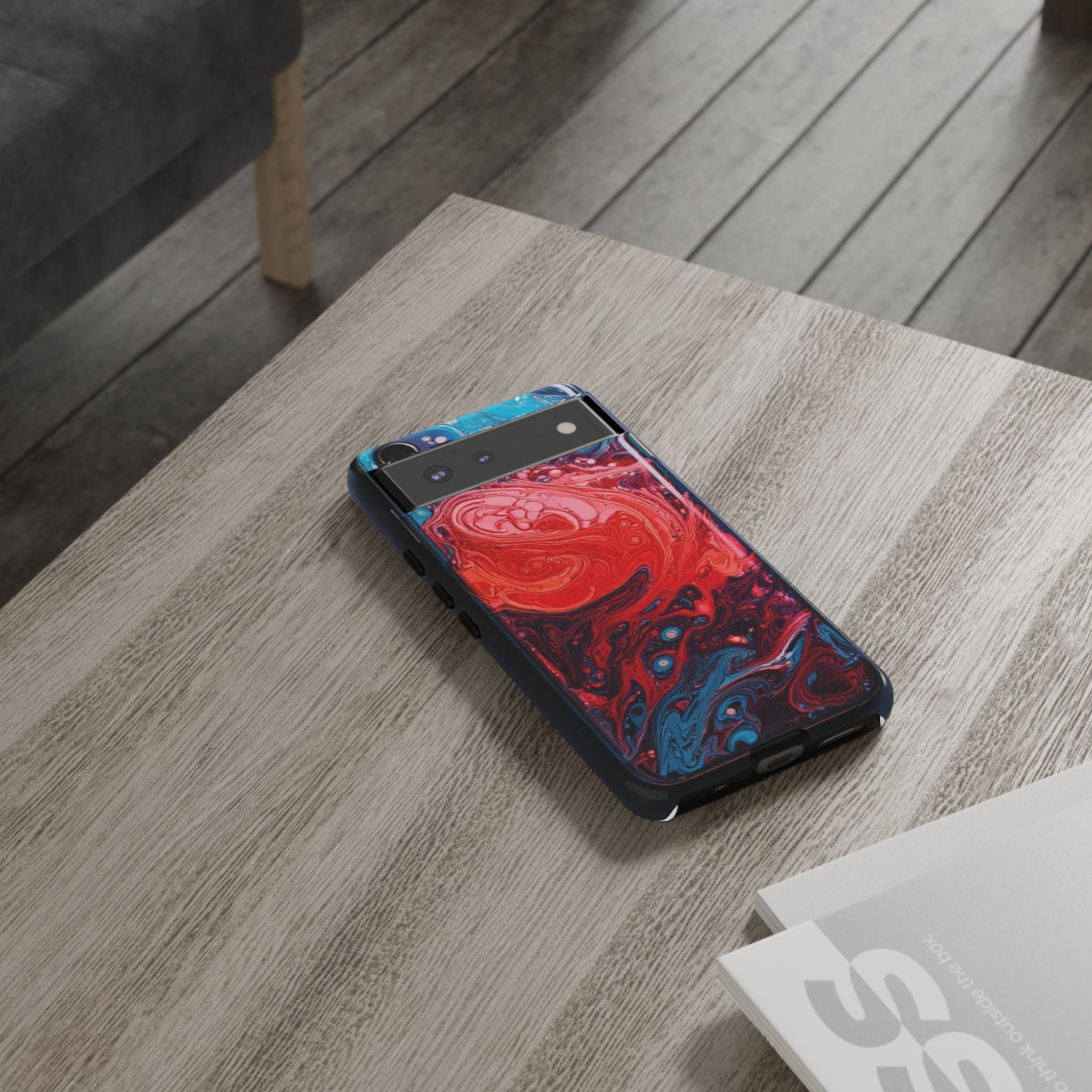 Abstract Red & Blue Swirl Tough Phone Case — Protective iPhone Cover with Fluid Art Design