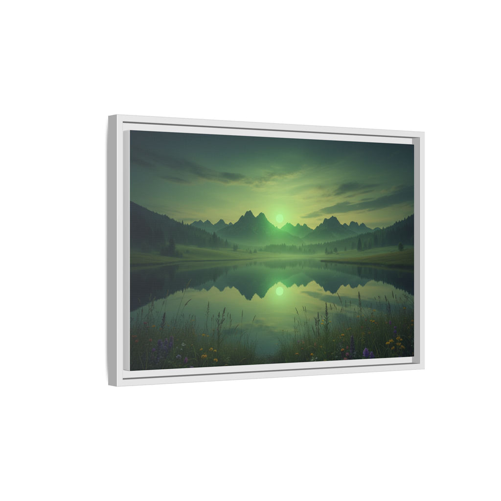 Framed Matte Canvas Print — Serene Green Mountain Lake Landscape