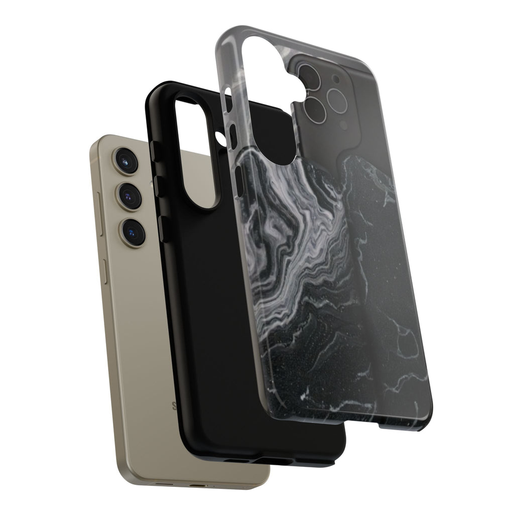 Black Marble Tough Phone Case — Protective iPhone Cover with Marble Texture