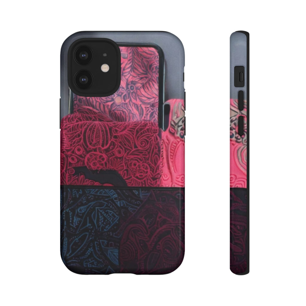 Floral Patchwork Tough Phone Case — Pink & Navy Doodle Design