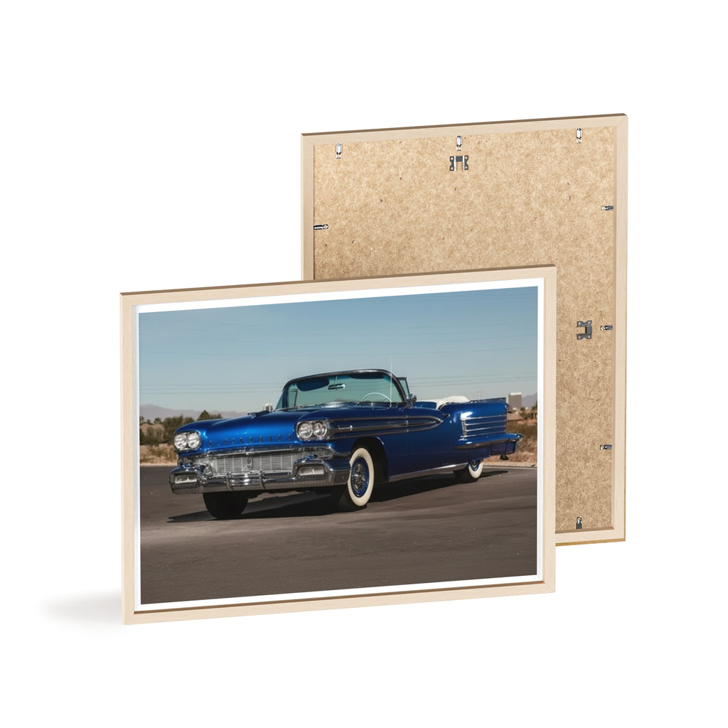 Framed Vintage Blue Classic Car Poster — Retro Automobile Wall Art