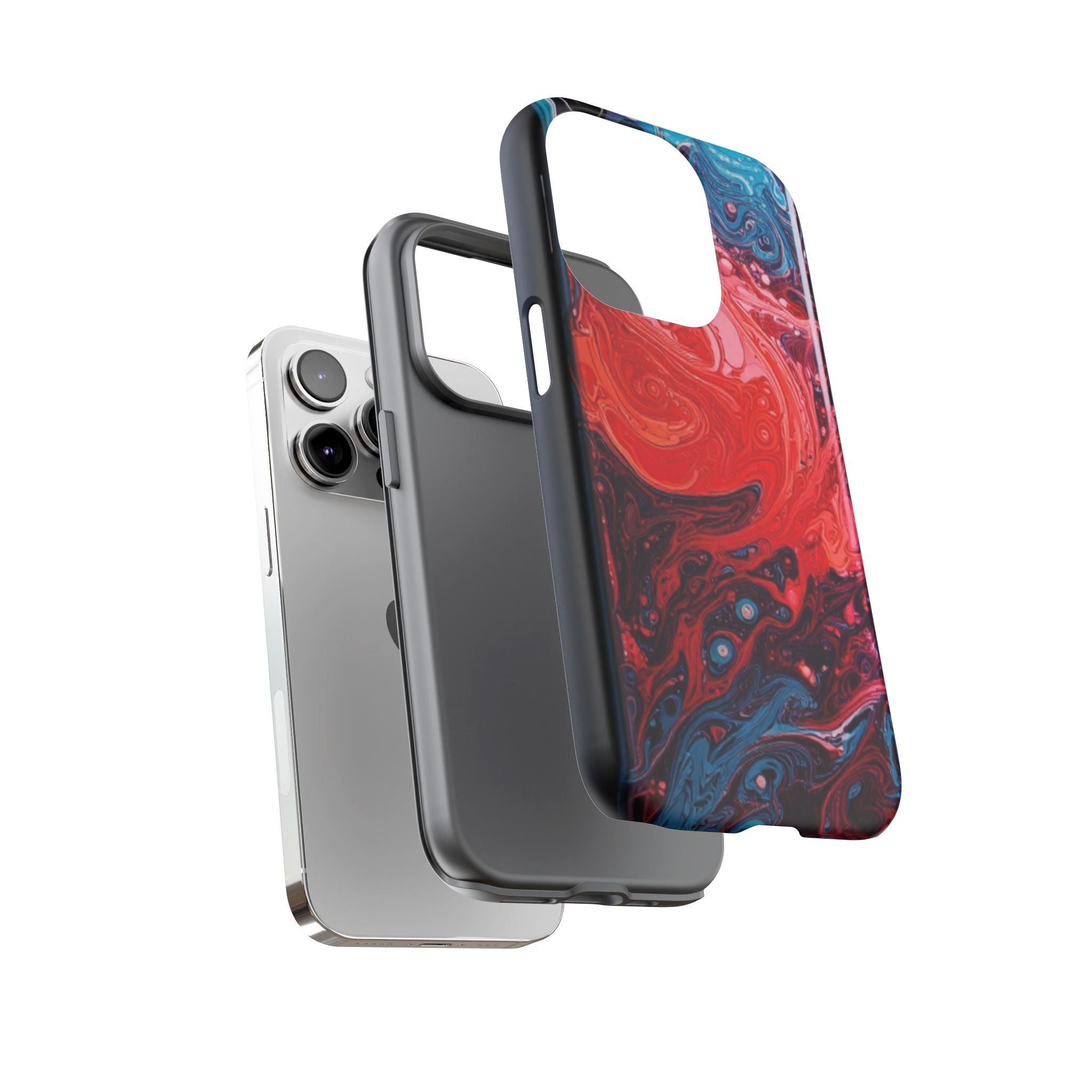 Abstract Red & Blue Swirl Tough Phone Case — Protective iPhone Cover with Fluid Art Design