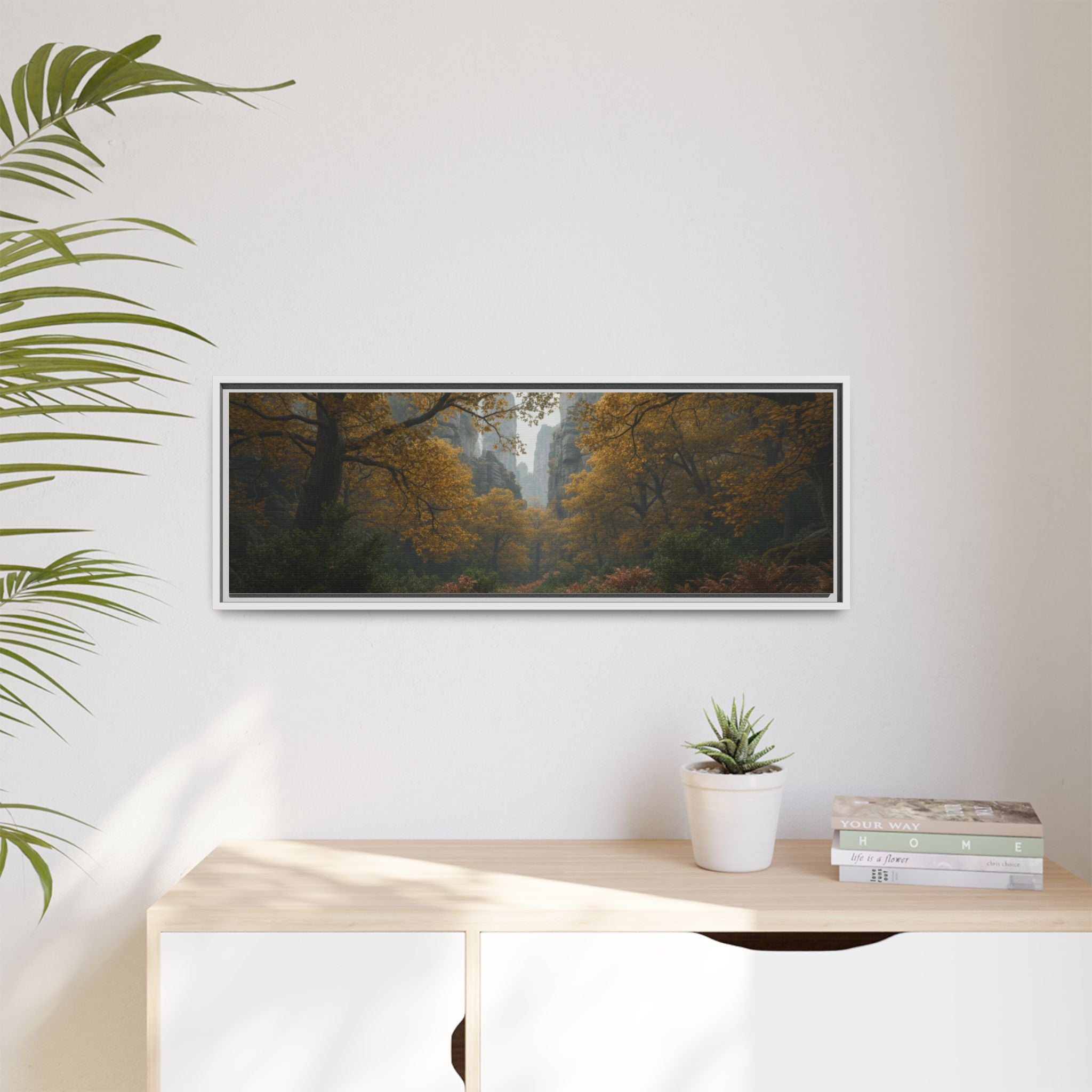 Autumn Forest Path Matte Canvas Print — Framed Wall Art