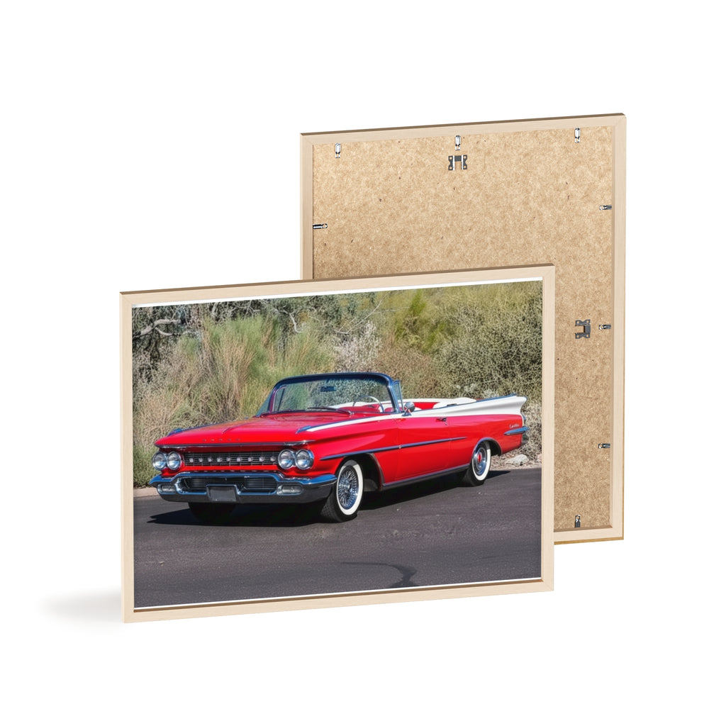 Vintage Red Convertible Car Poster with Wooden Frame — Classic Auto Wall Art