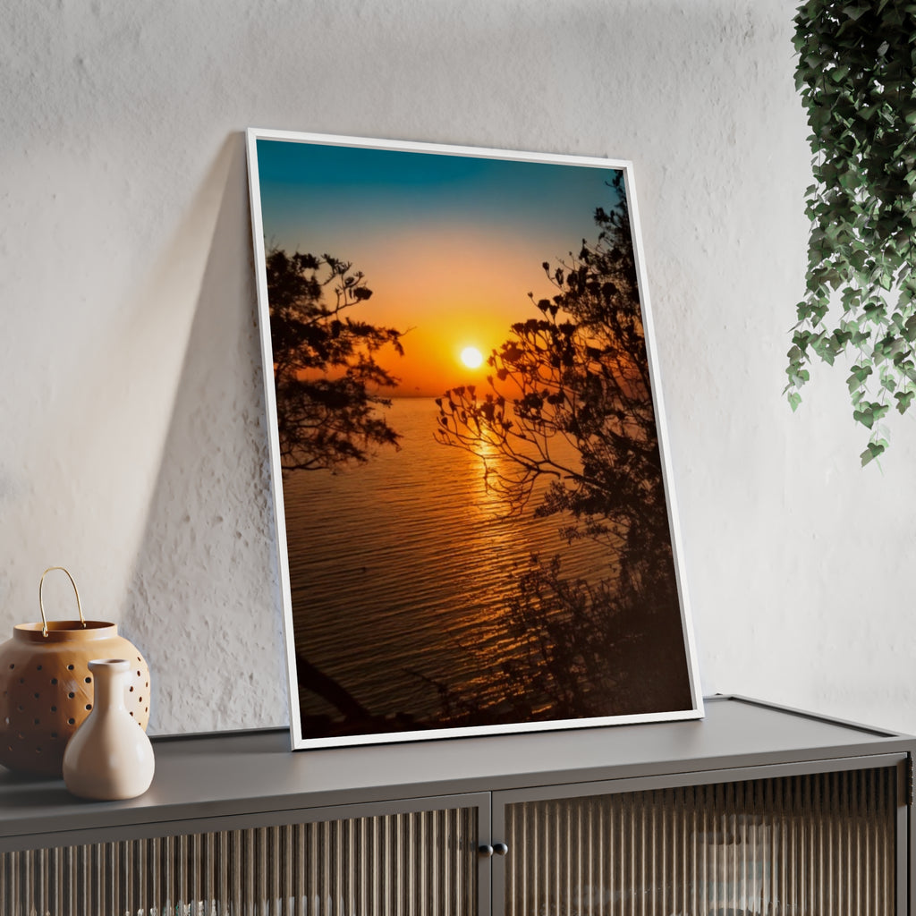 Sunset Coastal Poster with Wooden Frame — Framed Beach Wall Art