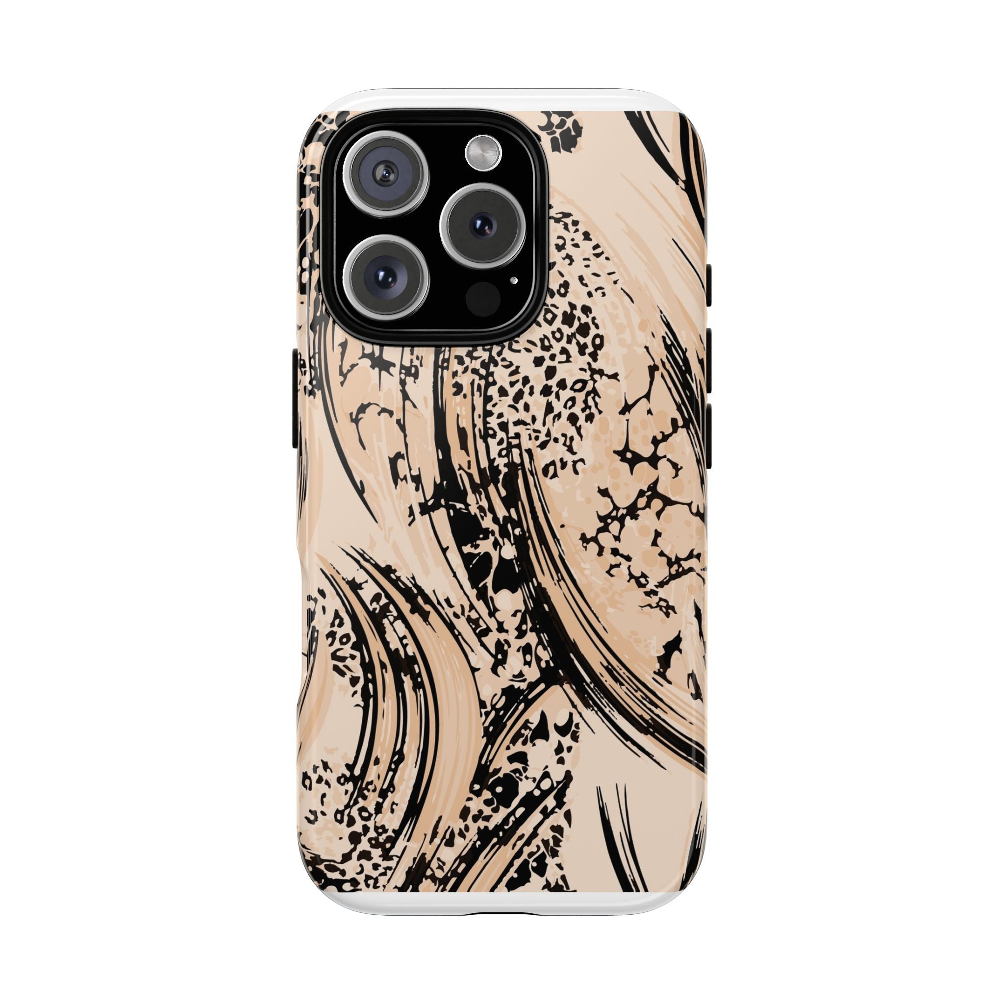 Abstract Brushstroke Phone Case — Neutral Beige & Black Artistic Protective Cover
