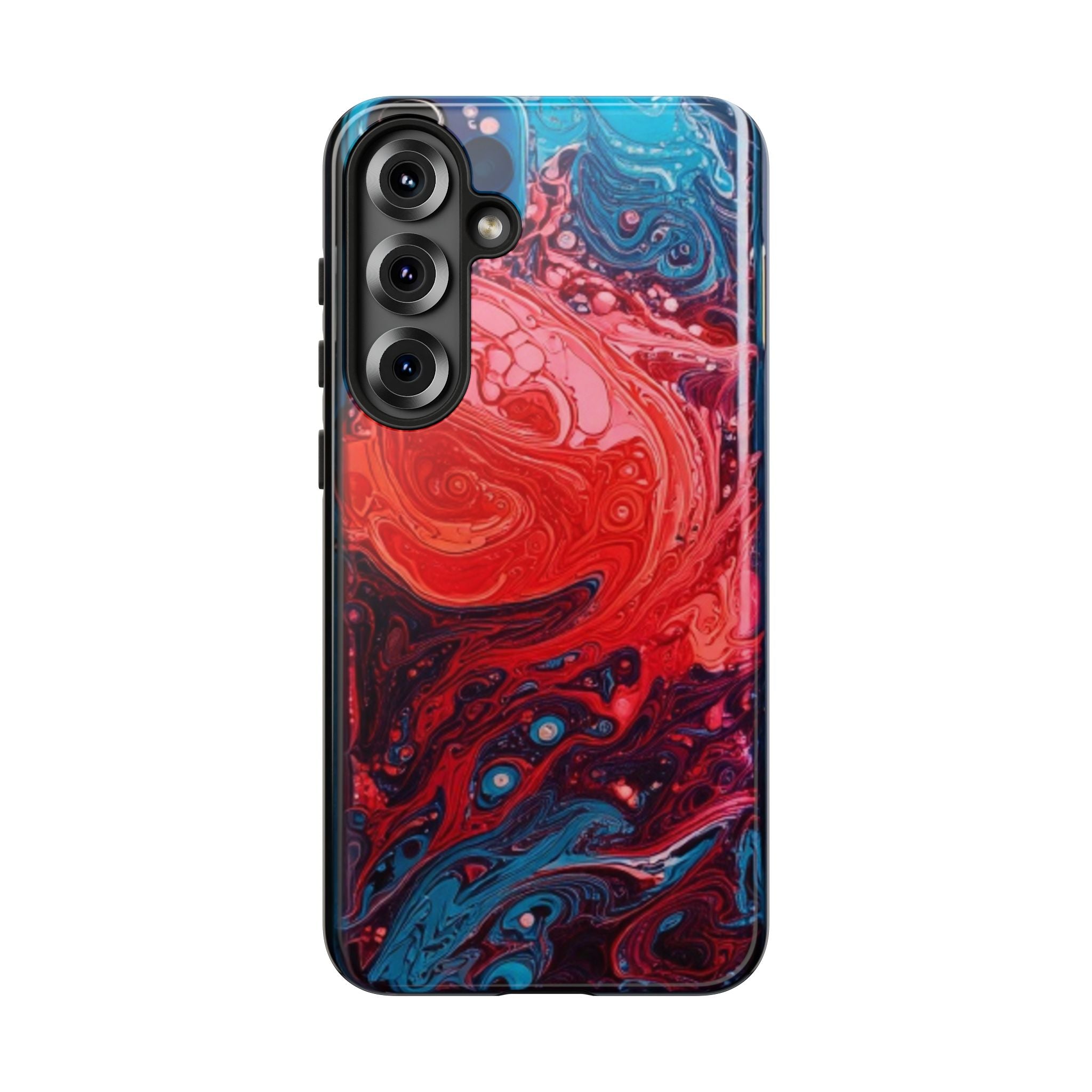 Abstract Red & Blue Swirl Tough Phone Case — Protective iPhone Cover with Fluid Art Design