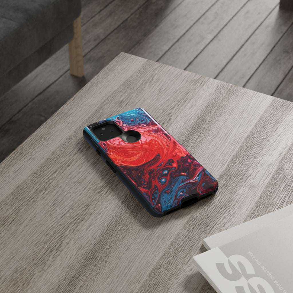 Abstract Red & Blue Swirl Tough Phone Case — Protective iPhone Cover with Fluid Art Design