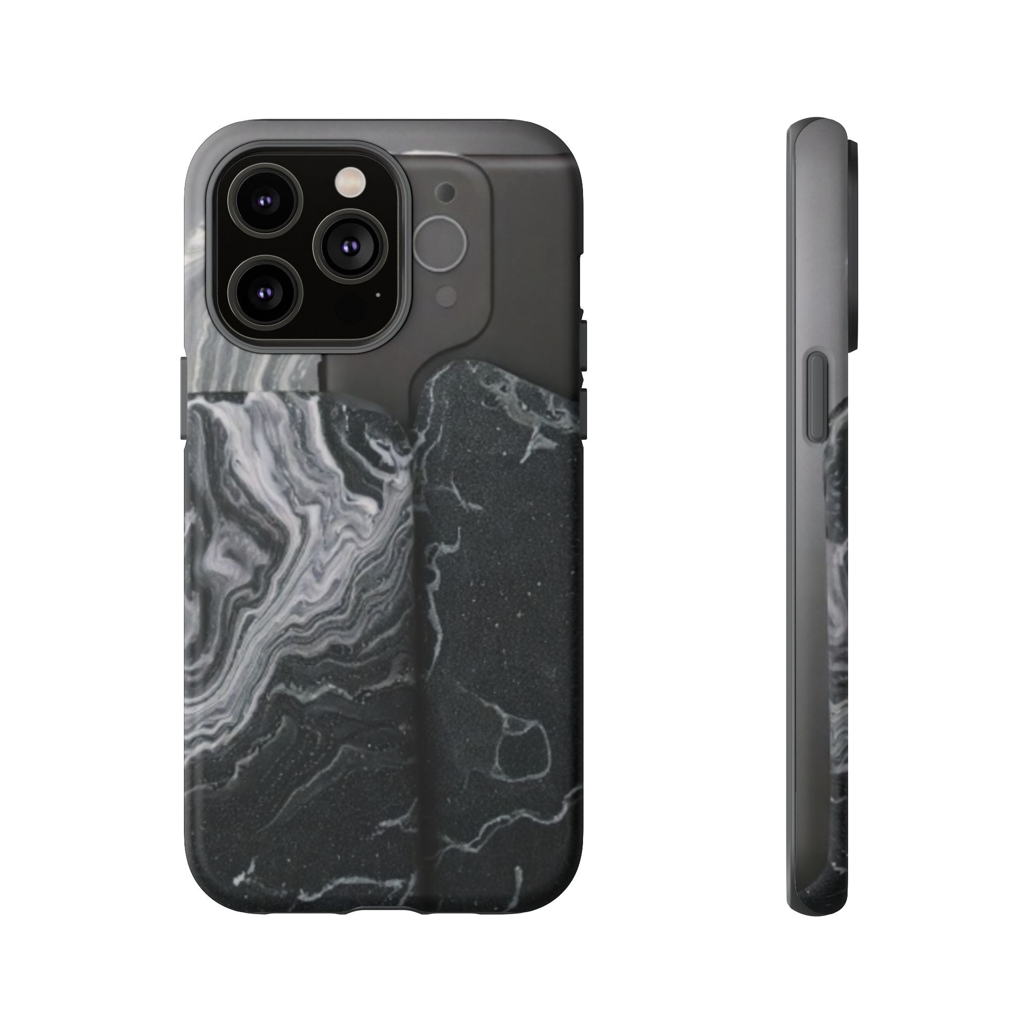 Black Marble Tough Phone Case — Protective iPhone Cover with Marble Texture
