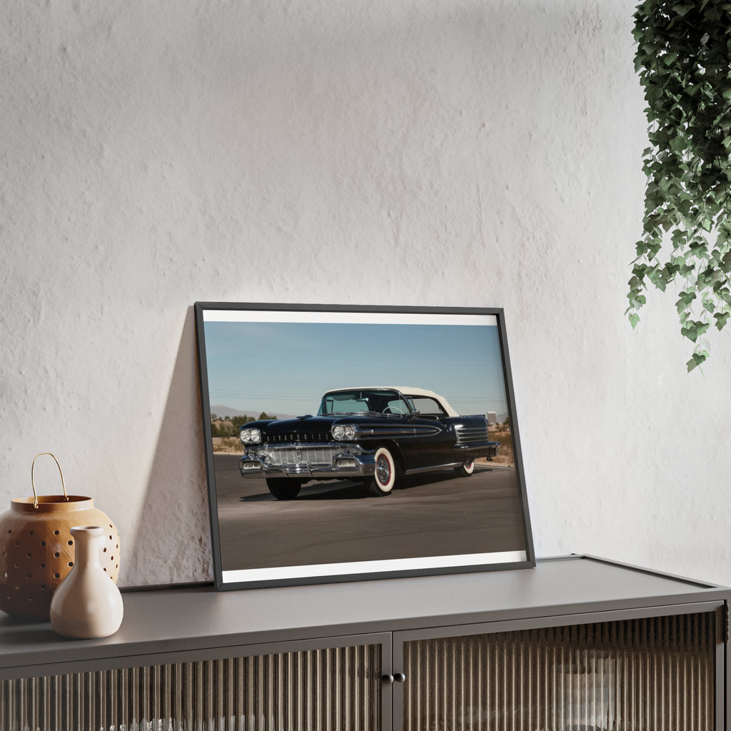 Vintage Black Classic Car Poster with Wooden Frame — Retro Automobile Wall Art