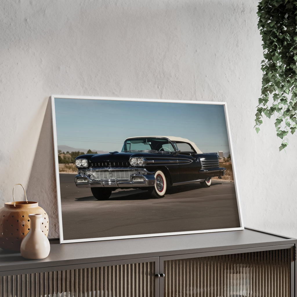 Vintage Black Classic Car Poster with Wooden Frame — Retro Automobile Wall Art