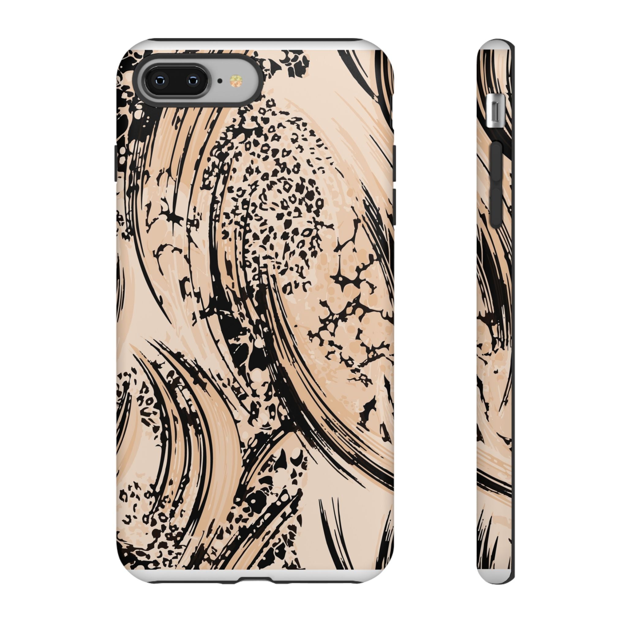 Abstract Brushstroke Phone Case — Neutral Beige & Black Artistic Protective Cover