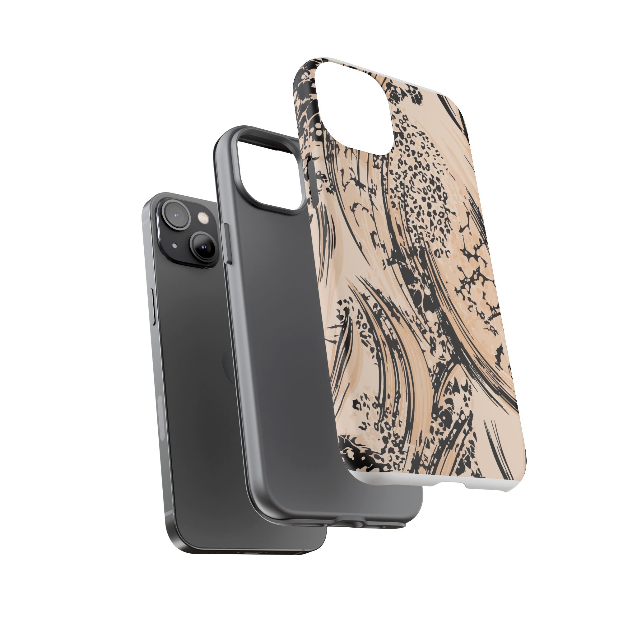 Abstract Brushstroke Phone Case — Neutral Beige & Black Artistic Protective Cover