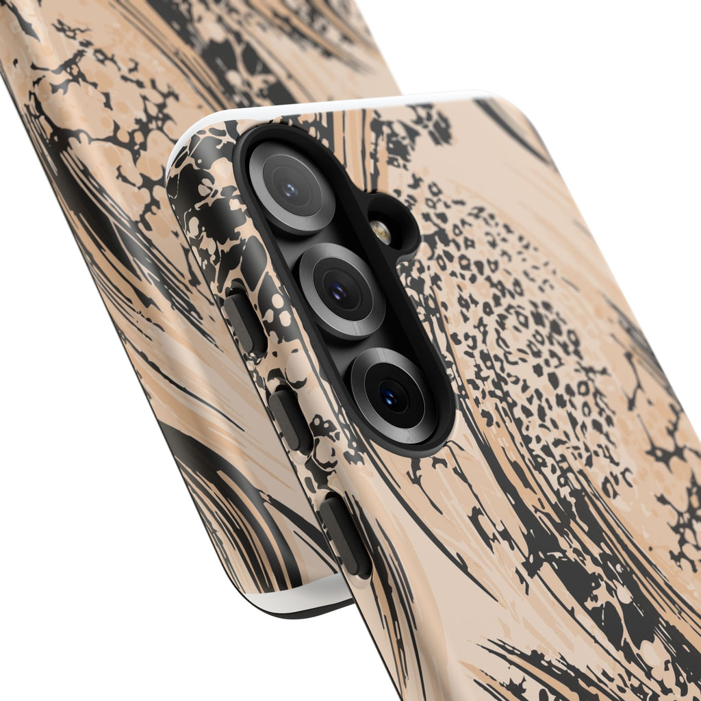 Abstract Brushstroke Phone Case — Neutral Beige & Black Artistic Protective Cover