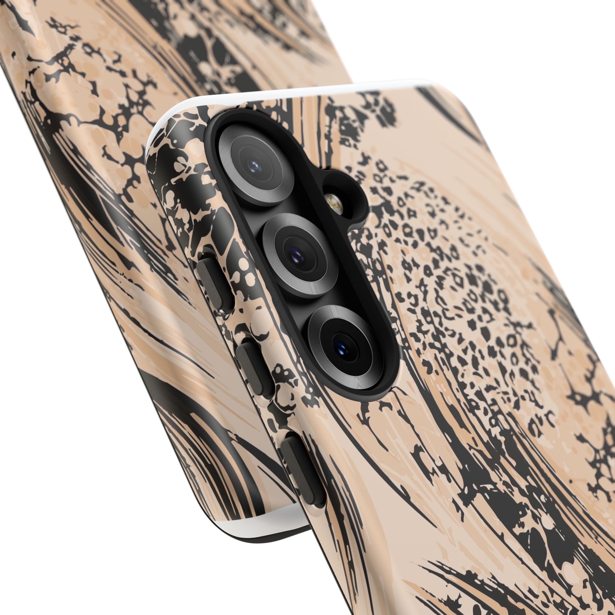 Abstract Brushstroke Phone Case — Neutral Beige & Black Artistic Protective Cover