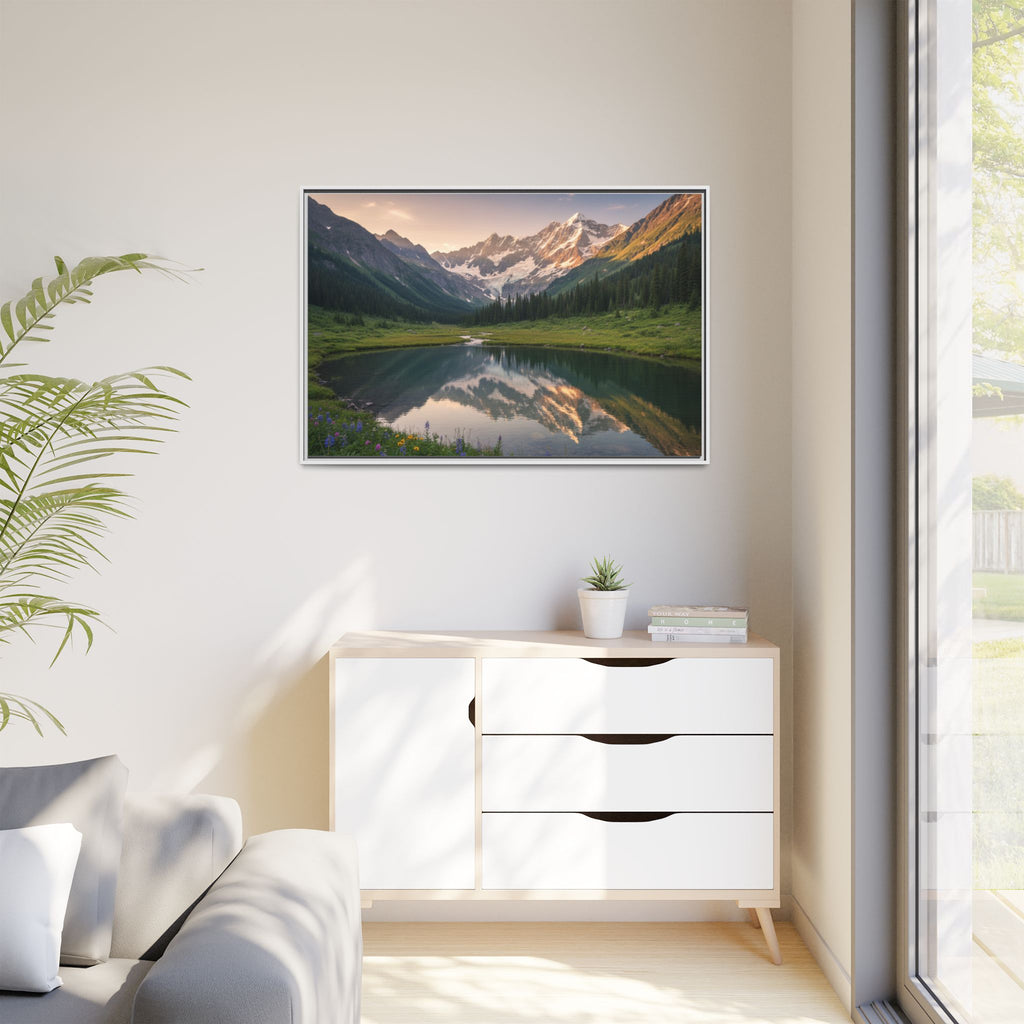 Matte Framed Canvas - Mountain Lake Landscape Wall Art