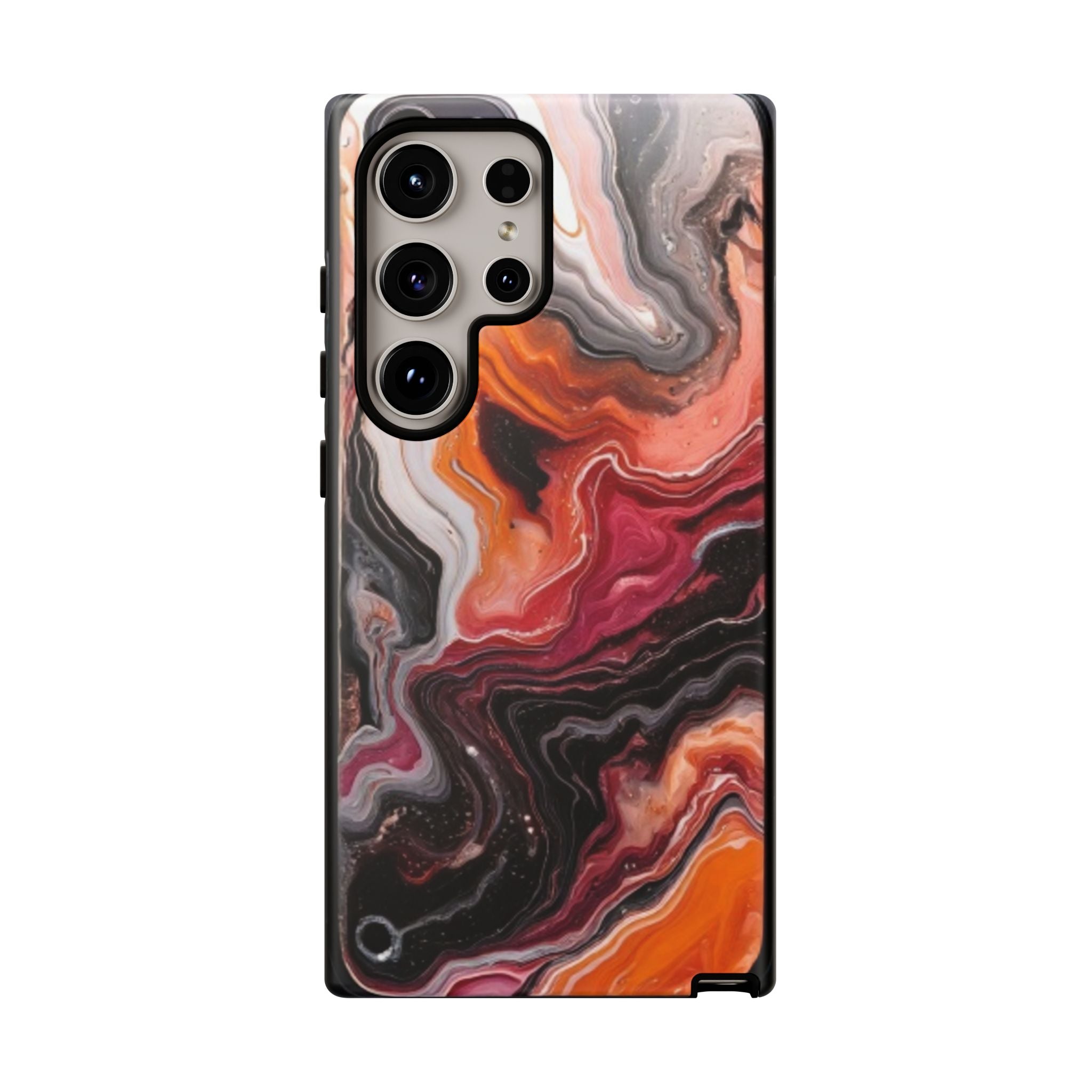 Marble Swirl Tough Phone Case — Orange Red Abstract Protective Cover