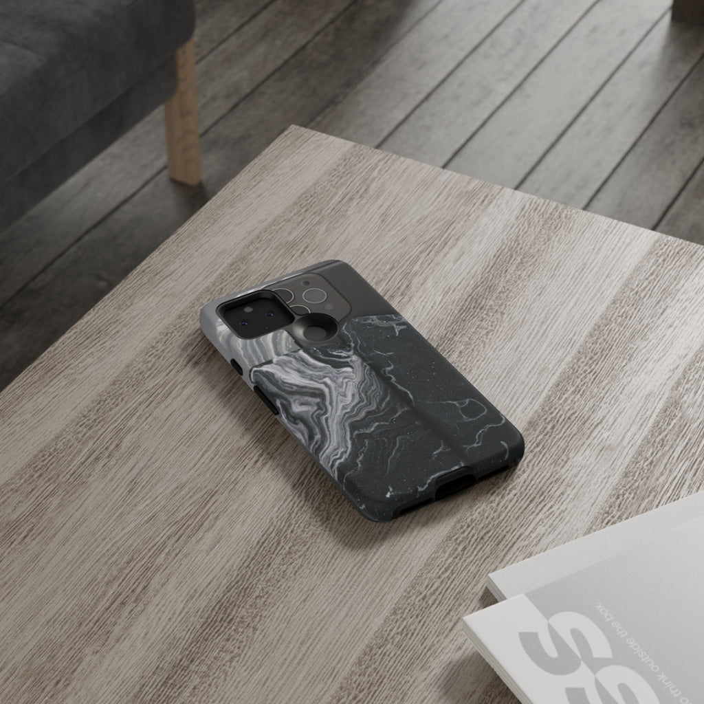 Black Marble Tough Phone Case — Protective iPhone Cover with Marble Texture