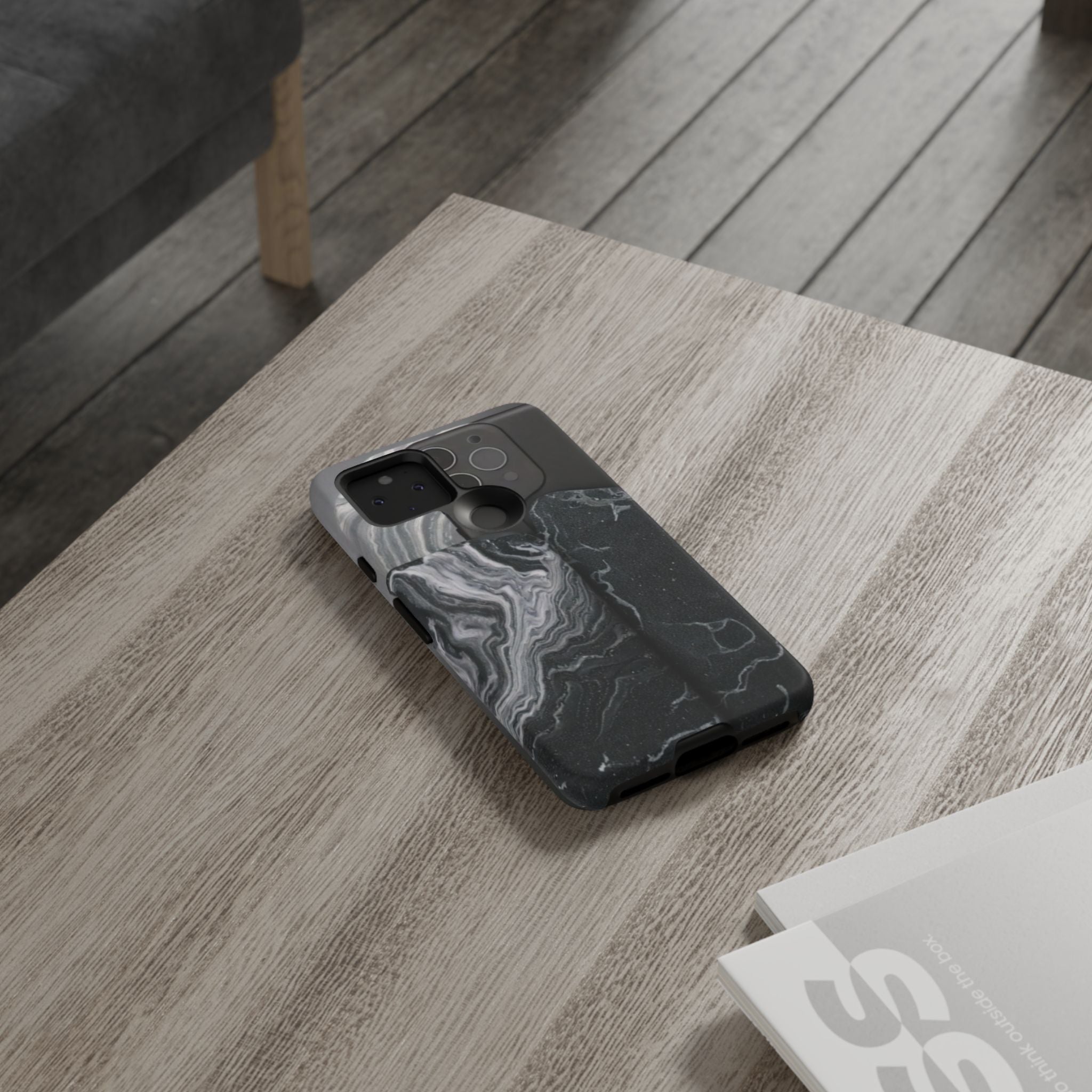Black Marble Tough Phone Case — Protective iPhone Cover with Marble Texture