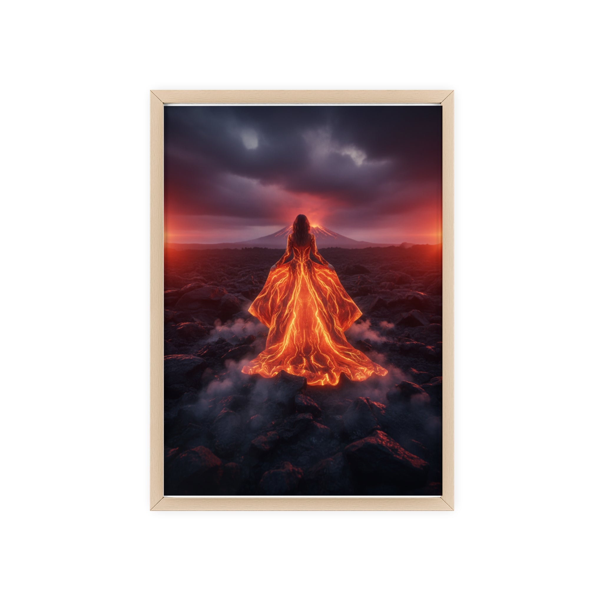 Fiery Goddess Lava Art Poster with Wooden Frame