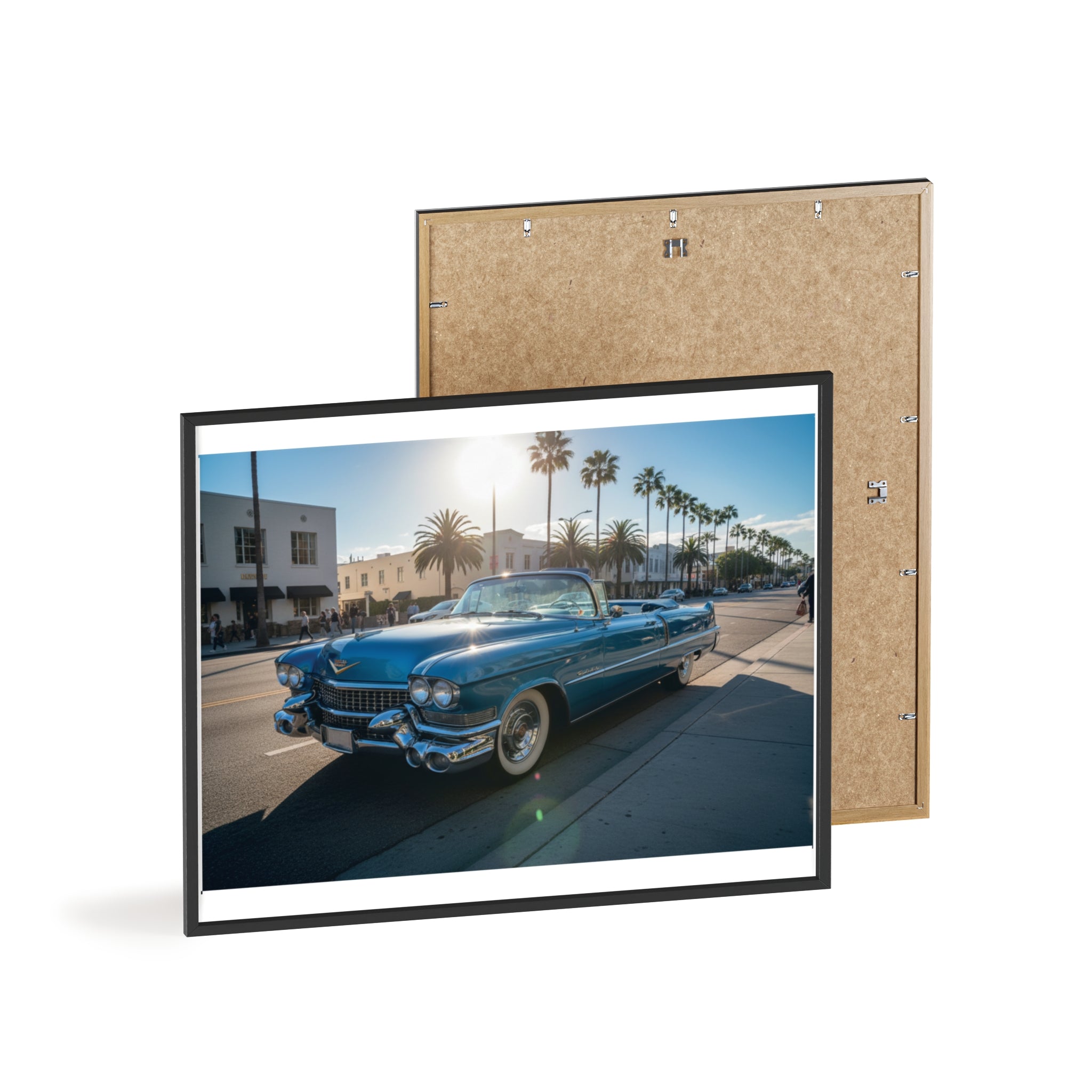 Framed Vintage Cadillac Poster – Retro Palm-Tree Coastal Car Wall Art