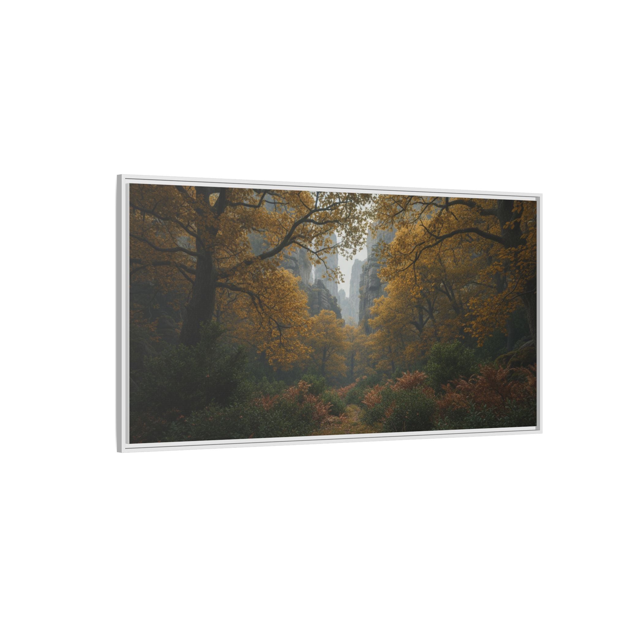 Autumn Forest Path Matte Canvas Print — Framed Wall Art