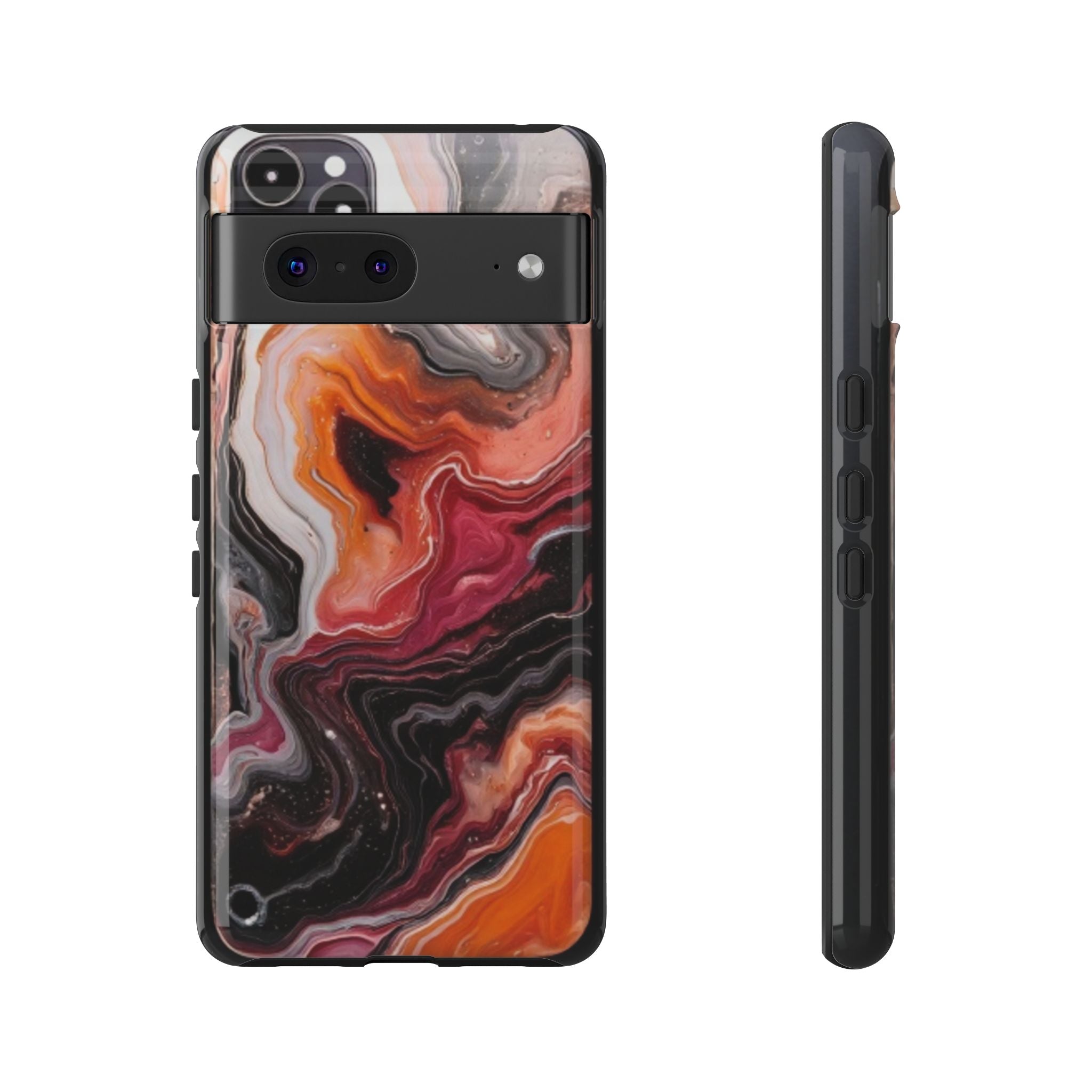 Marble Swirl Tough Phone Case — Orange Red Abstract Protective Cover