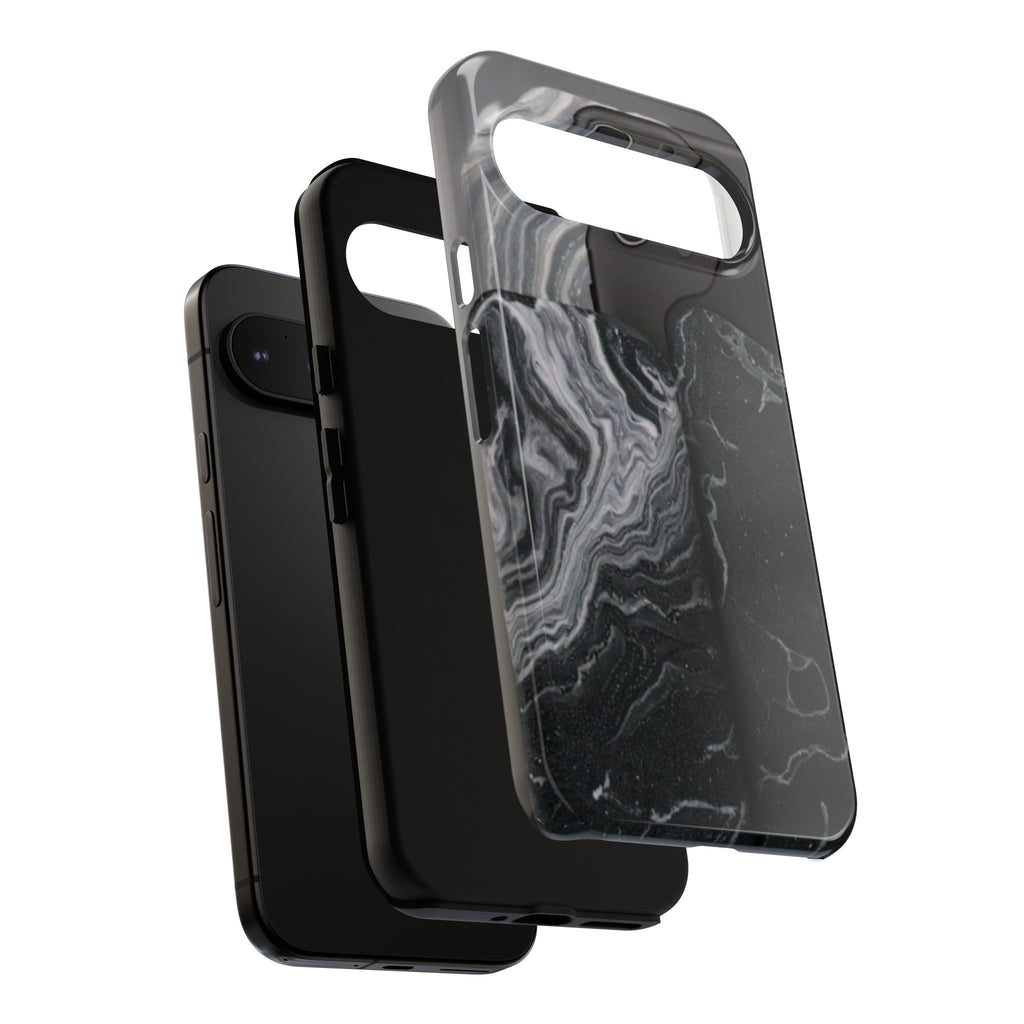 Black Marble Tough Phone Case — Protective iPhone Cover with Marble Texture