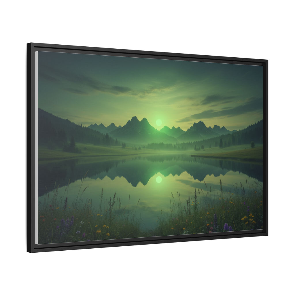 Framed Matte Canvas Print — Serene Green Mountain Lake Landscape