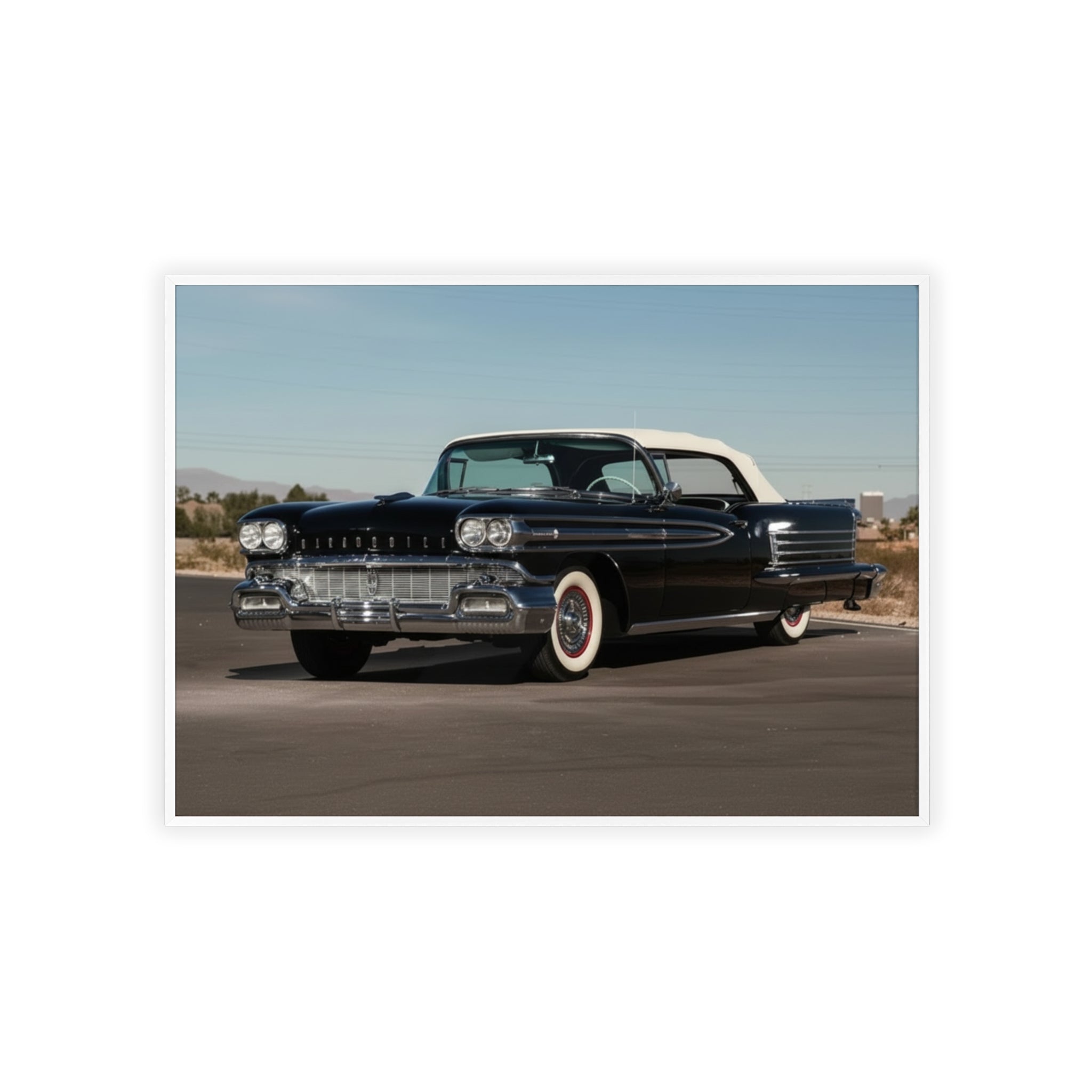 Vintage Black Classic Car Poster with Wooden Frame — Retro Automobile Wall Art
