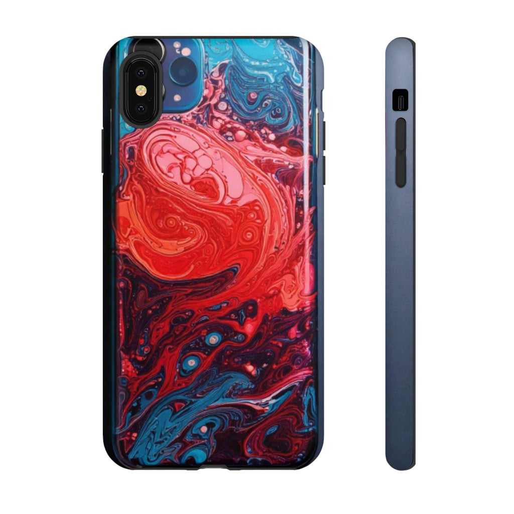 Abstract Red & Blue Swirl Tough Phone Case — Protective iPhone Cover with Fluid Art Design